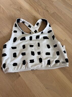 Albion White Bikini Top with Black Brushstroke Pattern